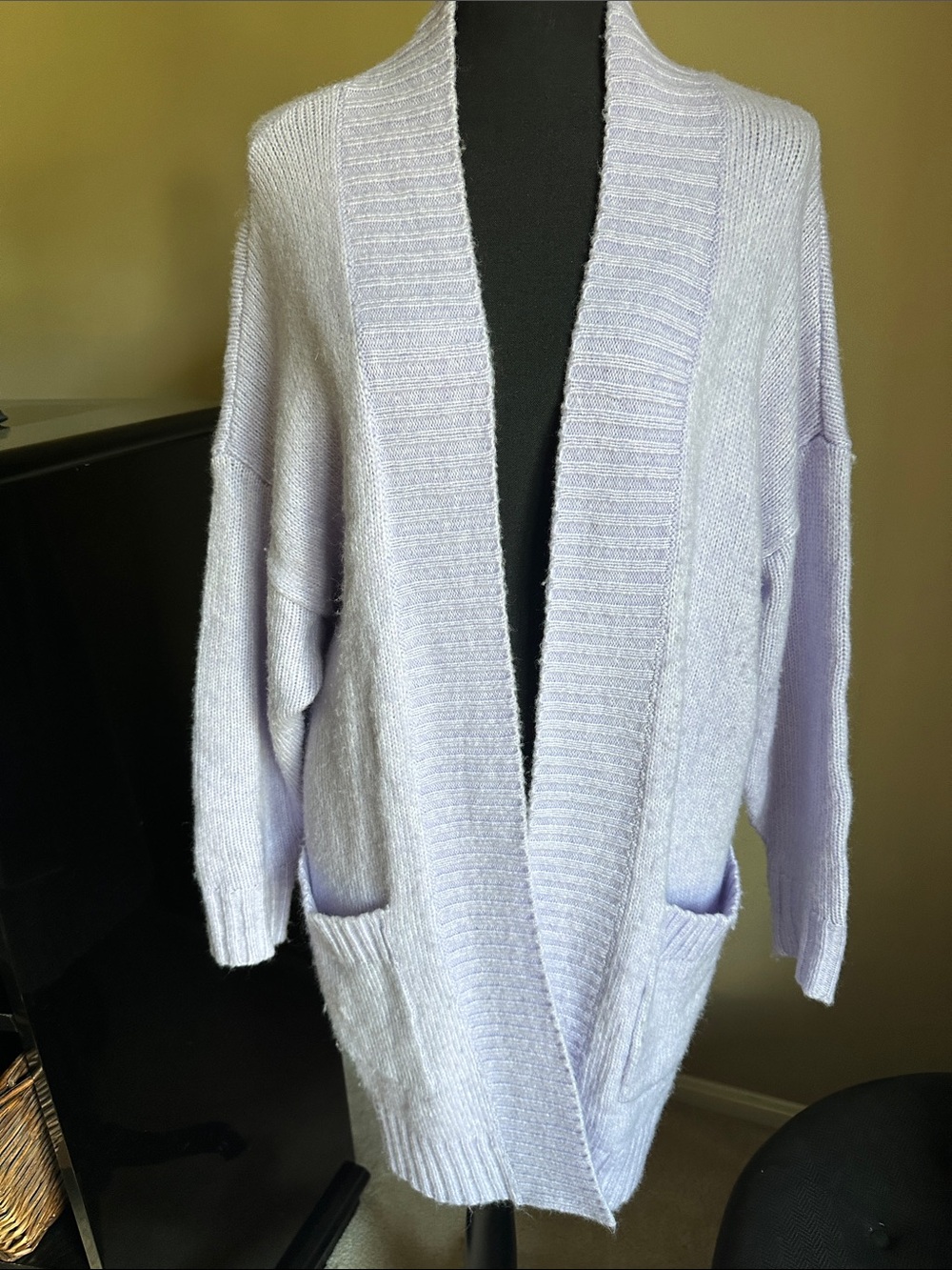 Aerie Medium Women’s Light Lavender Open-Front Pocket Cardigan Sweater